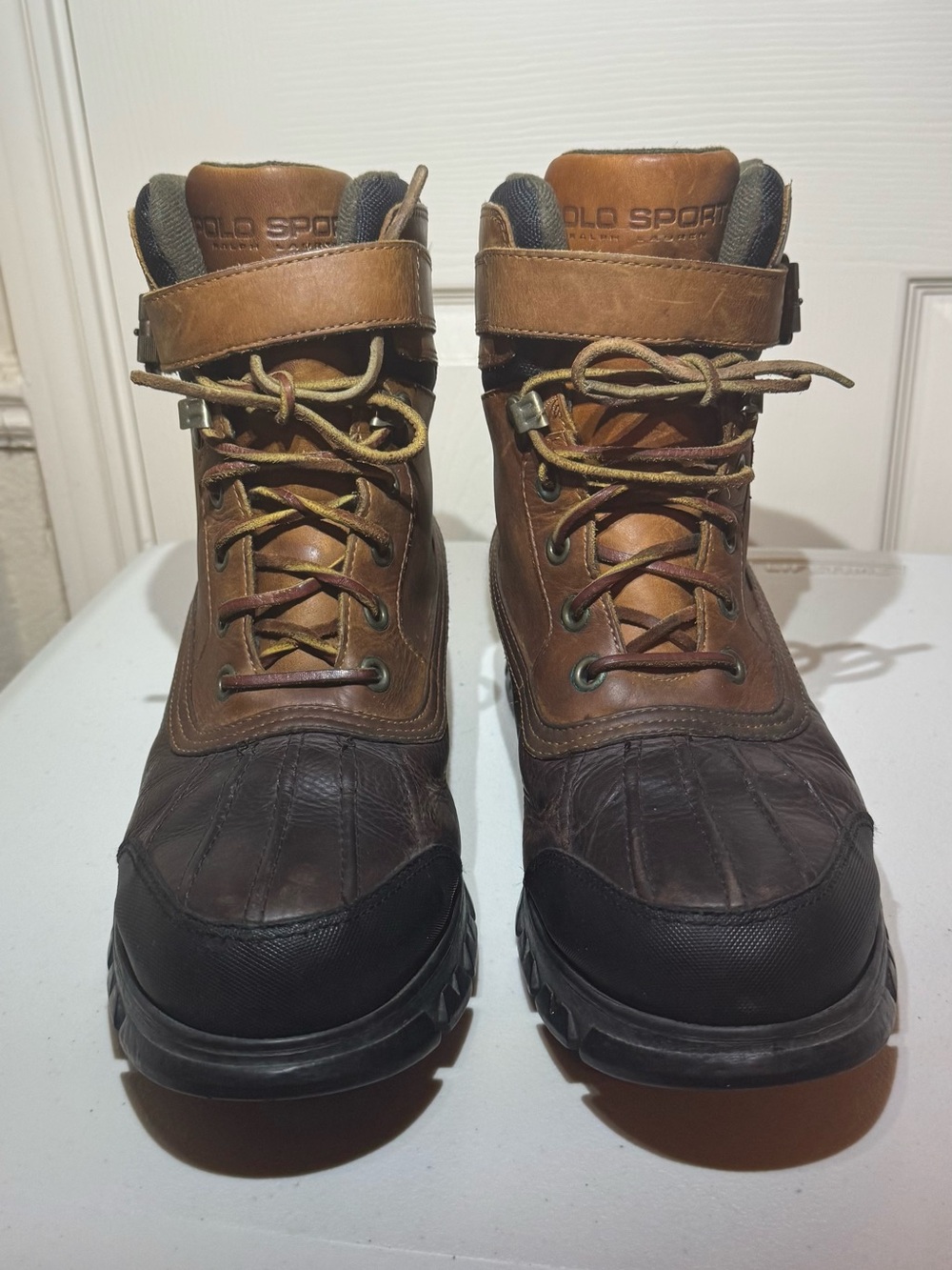 Vintage Polo Sport Ralph Lauren MG1613 leather ankle strap lace-up duck boots